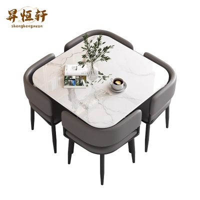 昇恒轩 家用餐桌一桌四椅 商用办公桌 四把椅子雪山石岩板