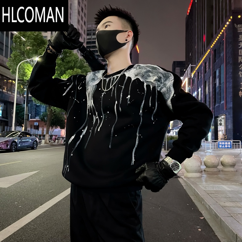 HLCOMAN美式潮牌泼墨卫衣男ins潮牌T恤长袖2024新款套头衫外套