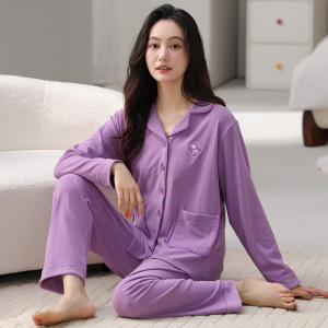 德绒睡衣女长袖长裤翻领开衫加厚保暖冬季甜美可爱家居服外穿套装