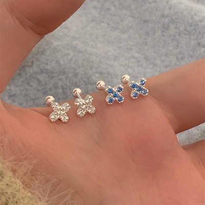 纯银锆石十字架螺丝耳钉女小众设计感养耳洞睡觉免摘耳环精致送女朋友老婆情人节七夕生日礼物