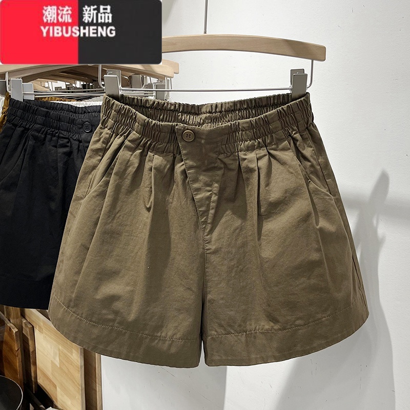 YIBUSHENG黑色短裤女2024季外穿宽松显瘦阔腿裤高腰a字休闲百搭热裤ins潮