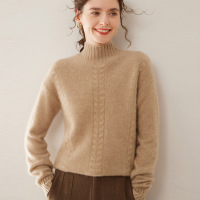 秋冬新款软糯山羊绒衫女半高领加厚纯色绞花宽松显瘦针织打底毛衣