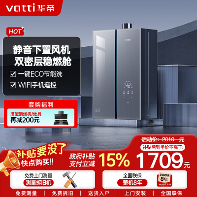 华帝16升燃气热水器i12571-16天然气下置风机G5一级低噪5A一级恒温 双层密闭稳燃舱无极变频水伺服