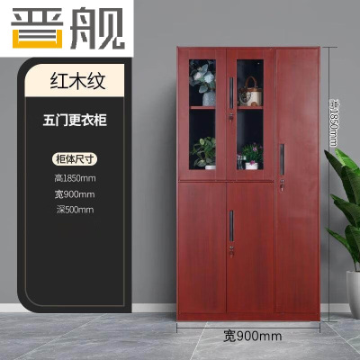 晋舰钢制仿木纹转印更衣柜员工宿舍铁皮衣柜鞋柜办公室储物柜五门B款