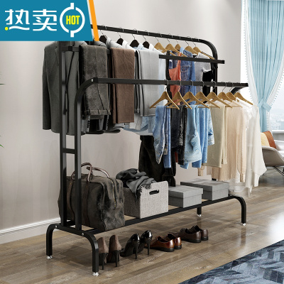 敬平阳台简易晒衣架落地双杆式晾衣架家用卧室内挂衣架户外可拆卸架子 170cm长黑色