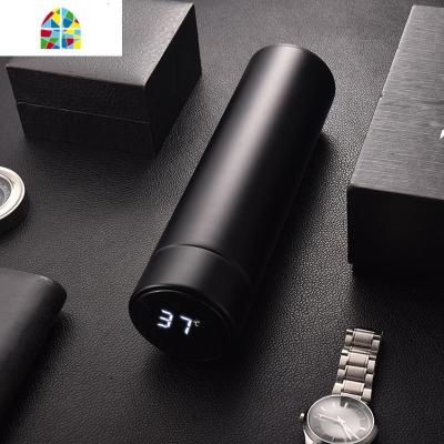 马卡龙智能测温保温杯女士男便携学生可爱简约不锈钢水杯定制刻字 FENGHOU 黑色