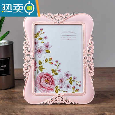 敬平欧式现代简约相框摆台7寸6 8 10寸七寸儿童照片框创意画框相片框 欧式镶钻框款式四粉色 10寸(横竖两用)