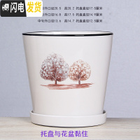 三维工匠白色欧式花盆陶瓷特大中三号绿植盆栽创意简约花盆带托盘 T-GJ300-5白树 特大花盆容器