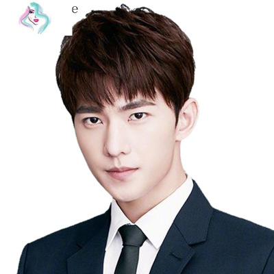 假发男士韩版帅气假发短发韩版帅气隐形无痕自然蓬松男士真发短发你那么美浅棕色+梳（发网+发夹）