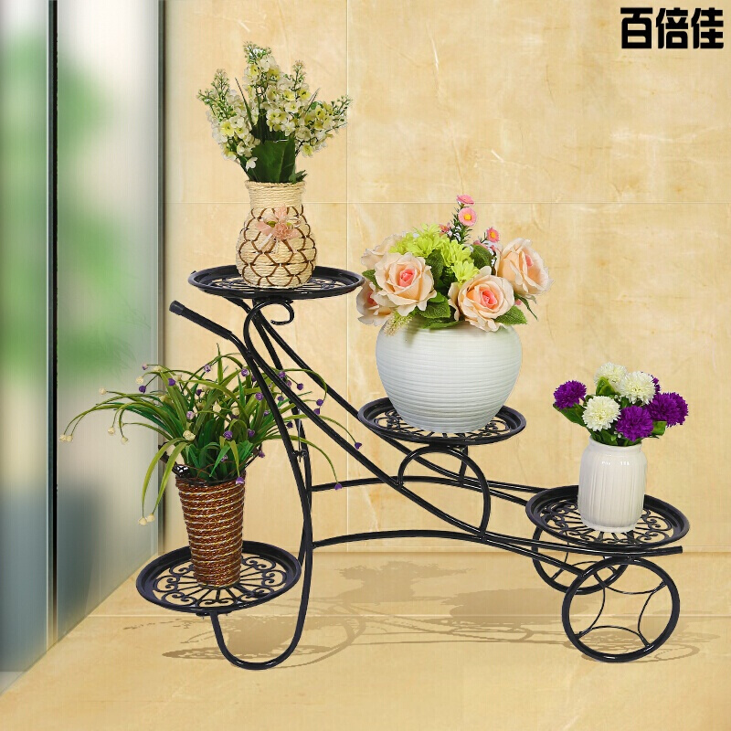 新款创意欧式花架多功能多层铁艺花架地面客厅阳台室内吊兰多肉绿萝花盆架壹德壹