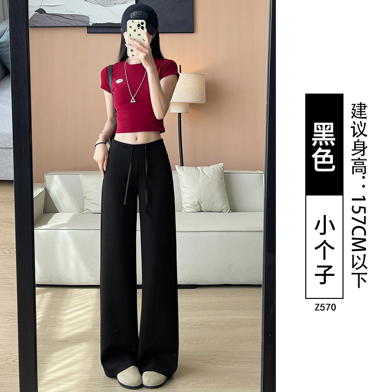 白色运动裤女夏季高腰显瘦直筒宽松慵懒遛弯卫裤春秋小个子阔腿裤