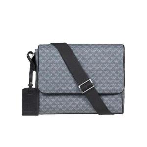 Emporio Armani蓝灰拼接徽标斜挎包可调肩带拉链贴袋通勤手提潮男包 灰色