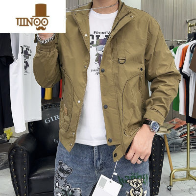 YANXU立领夹克男时尚港风男外套2023秋季新款休闲工装口袋潮款翻领上衣