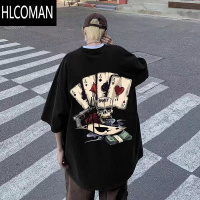 HLCOMAN短袖t恤美式男女同款夏宽松暗黑骷髅4A学生半袖男装K