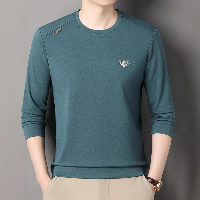 春秋中青年男质圆领纯色长袖T恤 时尚潮流休闲百搭新款上衣
