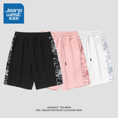 真维斯夏季短裤女2022新款小熊印花休闲裤宽松潮流情侣纯棉五分裤