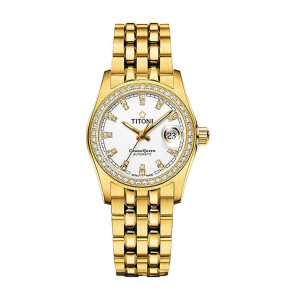 Titoni瑞士梅花手表女宇宙系列金表凸镜日历夜光自动机械表729G-DB-541 729G-DB-541
