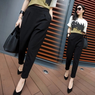 语娄哈伦裤女秋季2020新款西装裤黑色小脚裤子高腰直筒宽松显瘦萝卜裤2021西裤