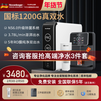 诺森柏格(Nocenbeger)净水器1200G鲜活双出水 X6Pro家用净水机RO反渗透过滤器厨下直饮净水器