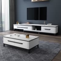 欧梵森 北欧轻奢岩板茶几电视柜组合推拉伸缩大理石岩板电视柜小户型客厅家具意式岩板现代简约家用储物柜套装