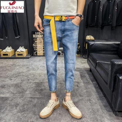 富贵鸟（FUGUINIAO）时尚破洞九分牛仔裤男韩版潮流简约夏季新款休闲帅气小脚裤子潮男