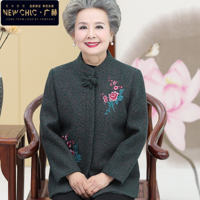 广赫中老年人春秋女外套薄款老人奶奶秋装套装妈妈民族风老太太两件套夹克