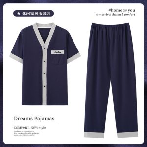 2026新款睡衣男款夏季薄款开衫短袖短裤仿棉拉架可外穿家居服套装