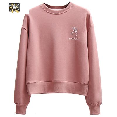 暖青汇高腰短款卫衣女圆领春秋薄款宽松粉色无帽小个子白色夏季长袖上衣卫衣