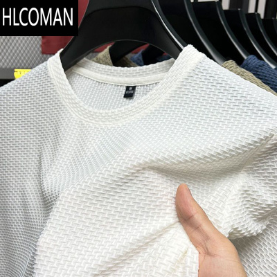 HLCOMAN男人干活穿的衣服建筑工地工人夏季冰丝短袖t恤透气宽松运动汗衫