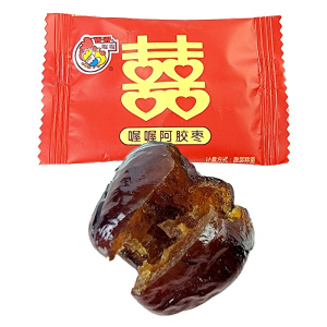 喔喔阿胶枣喜字版无核金丝小枣散装500g婚庆结婚喜糖零食品