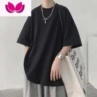 七斓纯黑色320g小领口短袖t恤男款oversize潮牌基础款内搭打底衫
