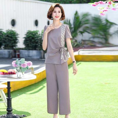 芊芷洛妈妈夏装洋气时髦短袖套装中年妇女40岁50中老年女大码气质两件套