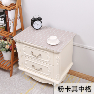 家柏饰(CORATED)床头柜盖布防水防油免洗北欧家用防尘罩套卧室床头盖巾冰箱防尘布 粉卡其中格 50*60cm