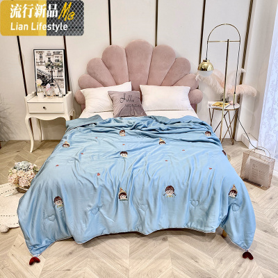 简约纯色轻奢天丝夏凉被空调被薄被子可爱夏被被芯可机洗水洗 三维工匠