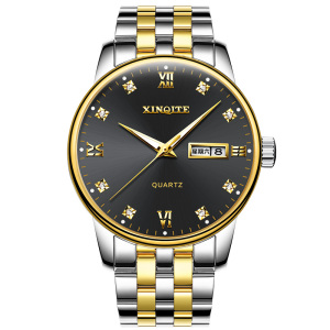 新奇特手表男款钢带商务天王星男士时尚休闲学生圆形星期加日历石英表中学生男表防水X-39-2