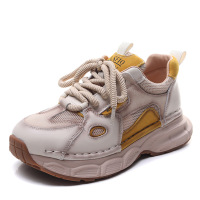 头层牛皮拼色透气网面单鞋女2025春夏新款厚底软底百搭休闲女鞋