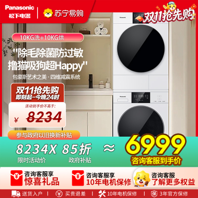 松下(Panasonic)白月光5.0SE洗烘套装 10KG滚筒洗衣机全自动+10KG热泵烘干机 F2A1+F2AR1