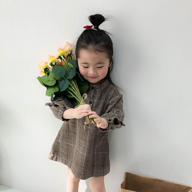 女童装春秋裙子春季女宝宝女婴儿春装1345-7岁时尚格子A字连衣裙