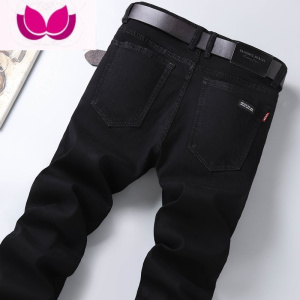 七斓秋季牛仔裤男弹力宽松直筒长裤子工作干活劳保休闲百搭纯黑色男裤