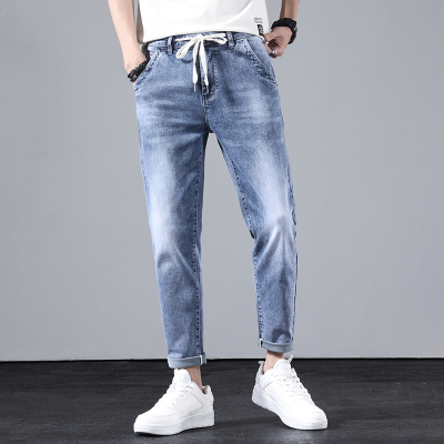 2021春夏新款弹力牛仔裤男修身直筒韩版潮流男士牛仔裤休闲百搭青年浅色男裤子