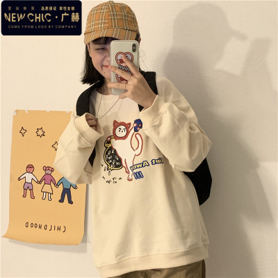 广赫2020新款韩版可爱盐系日系少女宽松圆领薄款卫衣女外套潮加厚加绒卫衣