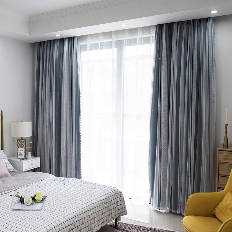 美帮汇INS款19新款镂空星星窗帘成品客厅卧室现代简约遮光北欧窗帘