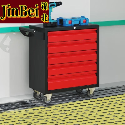 锦北汽修工具车移动工具柜多功能工具箱 标配[黑红]五抽工具车