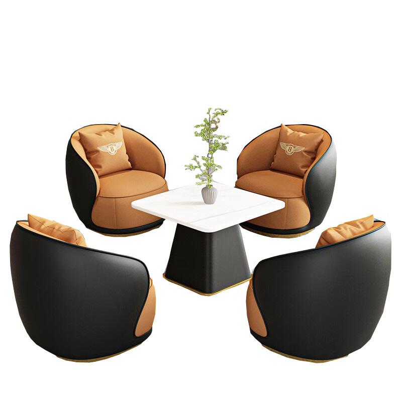 戴劲 洽谈沙发轻奢售楼处谈判沙发洽谈桌接待桌椅组合 方桌+4沙发