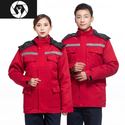 HongZun冬季防寒工作服棉袄加厚园林保洁反光棉服印字工厂劳保棉衣男工装棉衣