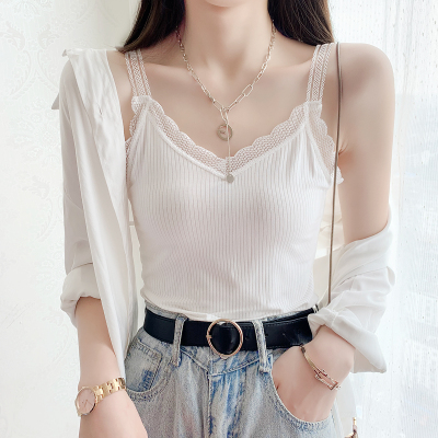 广赫韩版百搭波浪蕾丝边V领莫代尔吊带小背心夏季2020内搭修身打底衫