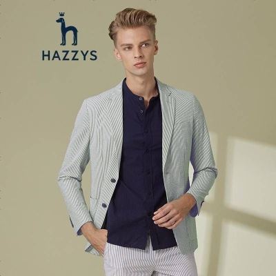 哈吉斯HAZZYS2019春夏时尚条纹男装单西修身休闲小西服外套ASUZJ09BJ13