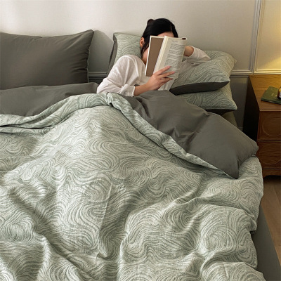 轻奢三层纱纯棉床上四件套2026新款全棉床单被套床笠床品