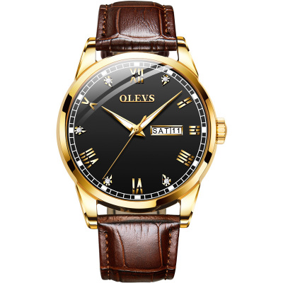 瑞士品牌欧利时新款手表男士石英表防水真皮带男表夜光时尚商务腕表