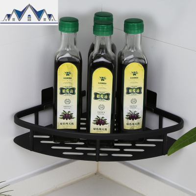 厨房置物架壁挂式家用免打孔调料架黑色收纳架卫生间浴室置物架 三维工匠